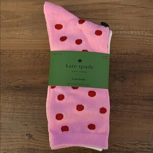 Kate Spade Polka Dot & Solid Socks - 3 Pairs Crew Socks - Pink Dots, White & Red